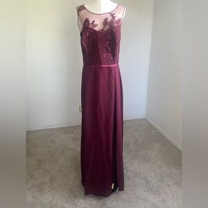 Oleg Cassini Burgundy Lace Illusion Evening Dress Women’s Size 20 Formal Gala